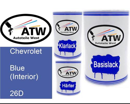 Chevrolet, Blue (Interior), 26D: 500ml Lackdose + 500ml Klarlack + 250ml Härter - Set, von ATW Autoteile West.